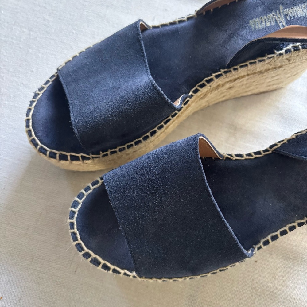 Neiman Marcus Blue Suede Espadrille Wedge Sandals Women’s 40 - Picture 3 of 11